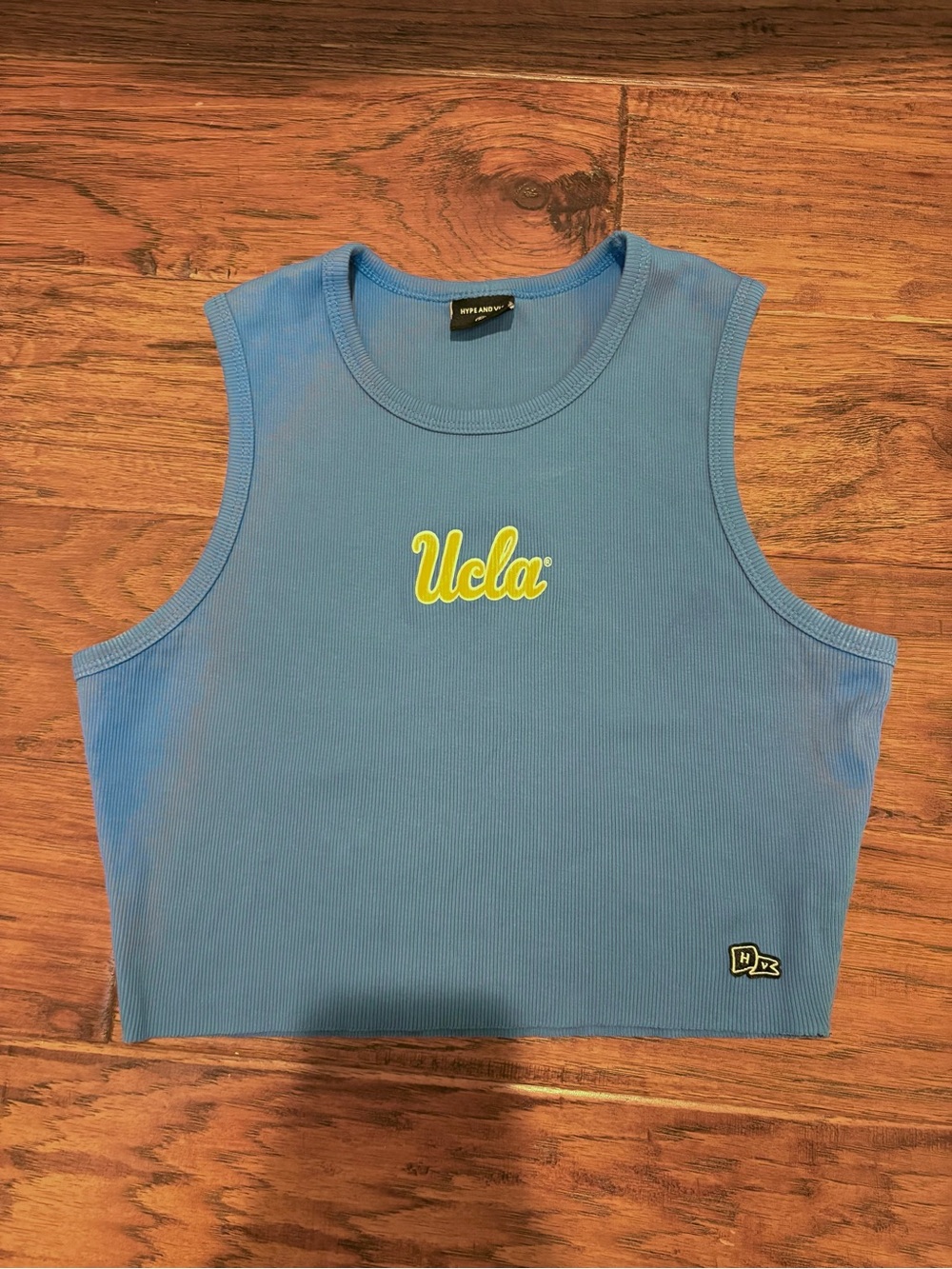 Brandy Melville light blue UCLA Ribbed Crop Tank with Yellow Logo